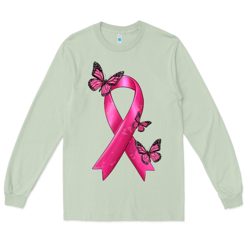 Breast Cancer Ribbon With Butterfly Long Sleeve Tee by texasbilliewilder | Teevron