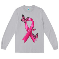 Moon Dust Breast Cancer Ribbon with Butterfly Long Sleeve Tee - texasbilliewilder