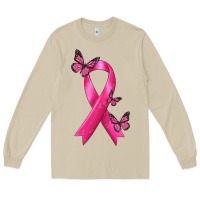 Mushroom Breast Cancer Ribbon with Butterfly Long Sleeve Tee - texasbilliewilder