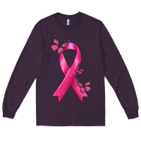 Plum Breast Cancer Ribbon with Butterfly Long Sleeve Tee - texasbilliewilder