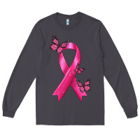Smoke Breast Cancer Ribbon with Butterfly Long Sleeve Tee - texasbilliewilder