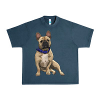 Midnight Navy French bulldog with royal blue Urban Heavy Tee - RanaPortraitStore