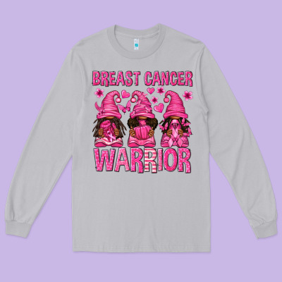 Breast Cancer Warrior Afro Gnomes Long Sleeve Tee Designed By Texasbilliewilder