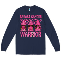 Navy Breast Cancer Warrior Afro Gnomes Long Sleeve Tee - texasbilliewilder