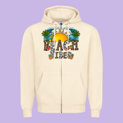 Beach Vibes Zipper Hoodie Designed By Cowhidedigitalart