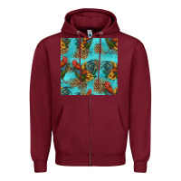 Burgundy rooster and sunflowers seamless pattern Zipper Hoodie - HRA Design Shop