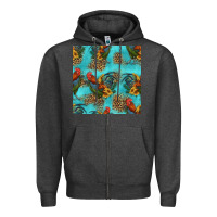 Charcoal Heather rooster and sunflowers seamless pattern Zipper Hoodie - HRA Design Shop