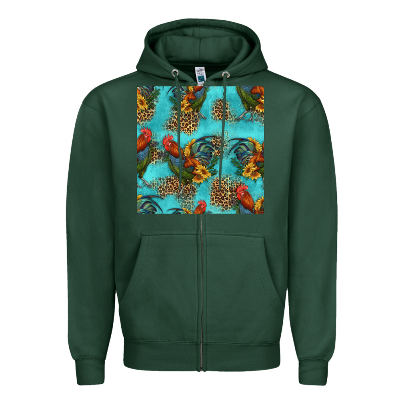 Rooster And Sunflowers Seamless Pattern Zipper Hoodie by HRA Design Shop | Teevron