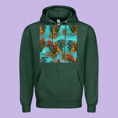 Rooster And Sunflowers Seamless Pattern Zipper Hoodie Designed By Hra Design Shop