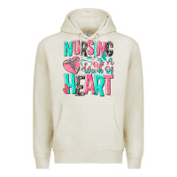 Oatmeal Heather nursing is a work of heart Premium Hoodie - NancyCooperArtShop
