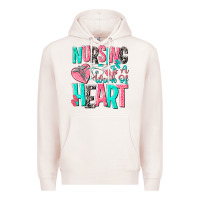 Pale Pink nursing is a work of heart Premium Hoodie - NancyCooperArtShop