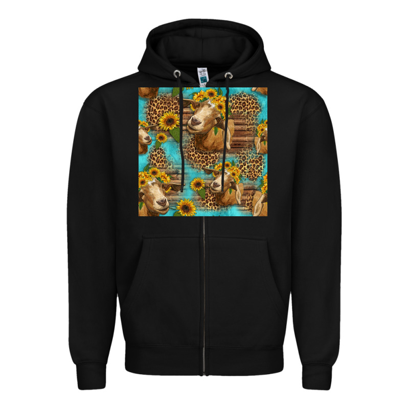Goat Sunflowers Seamless Pattern Zipper Hoodie by HRA Design Shop | Teevron