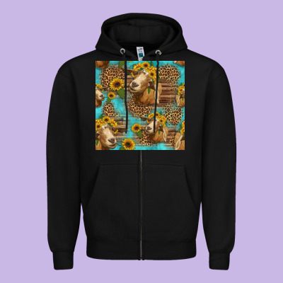 Goat Sunflowers Seamless Pattern Zipper Hoodie Designed By Hra Design Shop