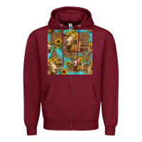 Burgundy goat sunflowers seamless pattern Zipper Hoodie - HRA Design Shop