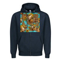 Navy goat sunflowers seamless pattern Zipper Hoodie - HRA Design Shop
