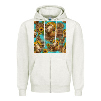 Oatmeal Heather goat sunflowers seamless pattern Zipper Hoodie - HRA Design Shop