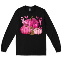 Black Breast Cancer We Wear Pink with Pumpkin and Ribbon Long Sleeve Tee - texasbilliewilder