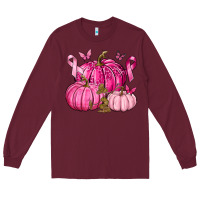 Burgundy Breast Cancer We Wear Pink with Pumpkin and Ribbon Long Sleeve Tee - texasbilliewilder