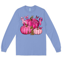 Colony Blue Breast Cancer We Wear Pink with Pumpkin and Ribbon Long Sleeve Tee - texasbilliewilder