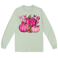 Matcha Breast Cancer We Wear Pink with Pumpkin and Ribbon Long Sleeve Tee - texasbilliewilder
