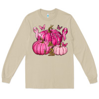 Mushroom Breast Cancer We Wear Pink with Pumpkin and Ribbon Long Sleeve Tee - texasbilliewilder