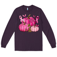 Plum Breast Cancer We Wear Pink with Pumpkin and Ribbon Long Sleeve Tee - texasbilliewilder