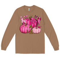 Toasted Coconut Breast Cancer We Wear Pink with Pumpkin and Ribbon Long Sleeve Tee - texasbilliewilder