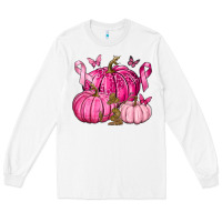 White Breast Cancer We Wear Pink with Pumpkin and Ribbon Long Sleeve Tee - texasbilliewilder