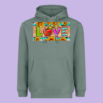 Love And Sunflower With Pen And Apple License Plate Template Heavyweight Hoodie Designed By Artiststas