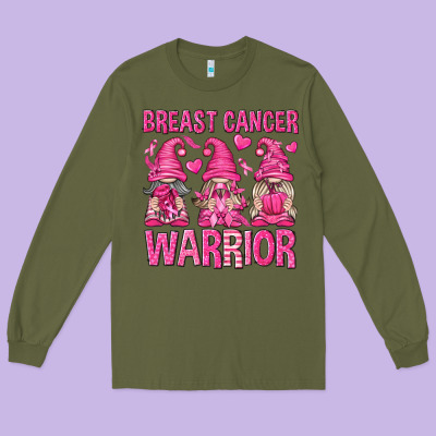 Breast Cancer Warrior Gnomes Long Sleeve Tee Designed By Texasbilliewilder
