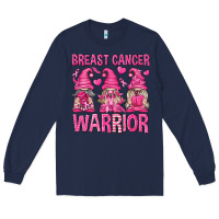 Navy Breast Cancer Warrior Gnomes Long Sleeve Tee - texasbilliewilder