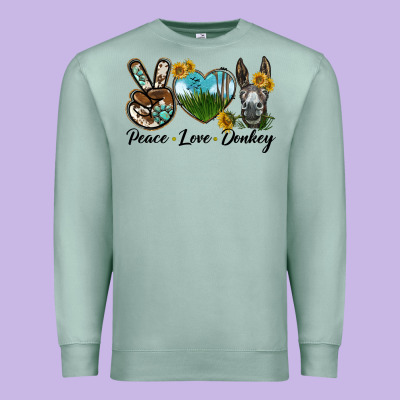 Peace Love Donkey Head Premium Sweatshirt Designed By Lillyallendesigns