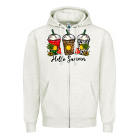 Oatmeal Heather hello summer Zipper Hoodie - CowhideDigitalArt