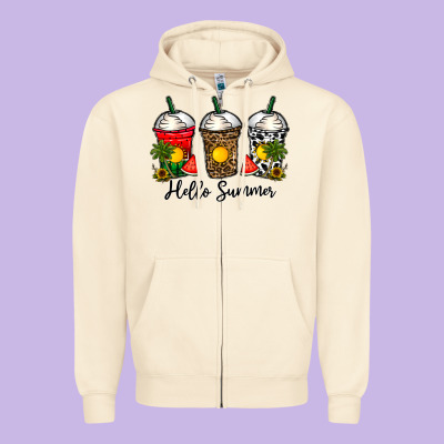 Hello Summer Zipper Hoodie Designed By Cowhidedigitalart