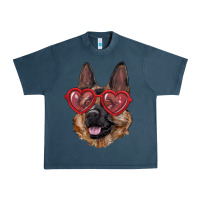 Midnight Navy German shepherd with love glasses Urban Heavy Tee - RanaPortraitStore