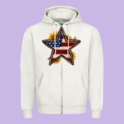 Western 4th Of July Star Zipper Hoodie Designed By Hra Design Shop