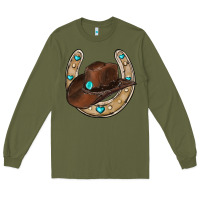 Army Green horseshoe cowboy hat Long Sleeve Tee - RanaPortraitStore