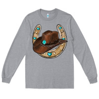 Heather Grey horseshoe cowboy hat Long Sleeve Tee - RanaPortraitStore