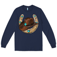 Navy horseshoe cowboy hat Long Sleeve Tee - RanaPortraitStore