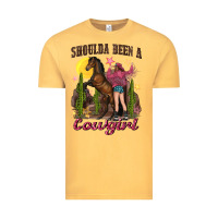 Vintage Mustard shoulda been a cowgirl bucking horse Vintage Tee - texasbilliewilder