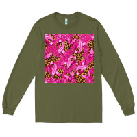 Army Green Breast Cancer with Ribbon and Butterfly Long Sleeve Tee - texasbilliewilder