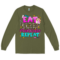 Army Green eat sleep manicure repeat Long Sleeve Tee - AdoDesignShop