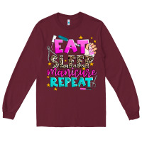 Burgundy eat sleep manicure repeat Long Sleeve Tee - AdoDesignShop