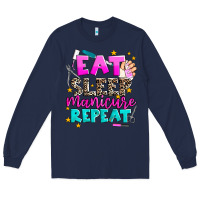 Navy eat sleep manicure repeat Long Sleeve Tee - AdoDesignShop