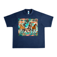 Navy western running horses Urban Heavy Tee - Zillion Design Studio