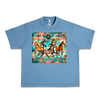 Pebble Blue western running horses Urban Heavy Tee - Zillion Design Studio