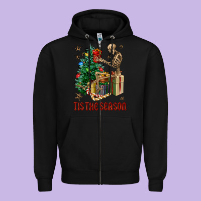 Skeleton Tis The Season Zipper Hoodie Designed By Fadigitalartstudio