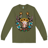 Army Green western horseshoe skull Long Sleeve Tee - RanaPortraitStore