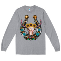 Heather Grey western horseshoe skull Long Sleeve Tee - RanaPortraitStore