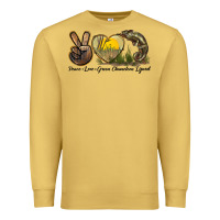 Antique Gold Peace Love Green Chameleon Lizard Premium Sweatshirt - LillyAllenDesigns